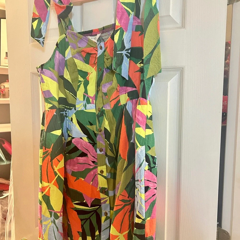 Terra & Sky Women's Tropical Print Dress - Green, Pink, Blue NWT 14W - Picture 3 of 3